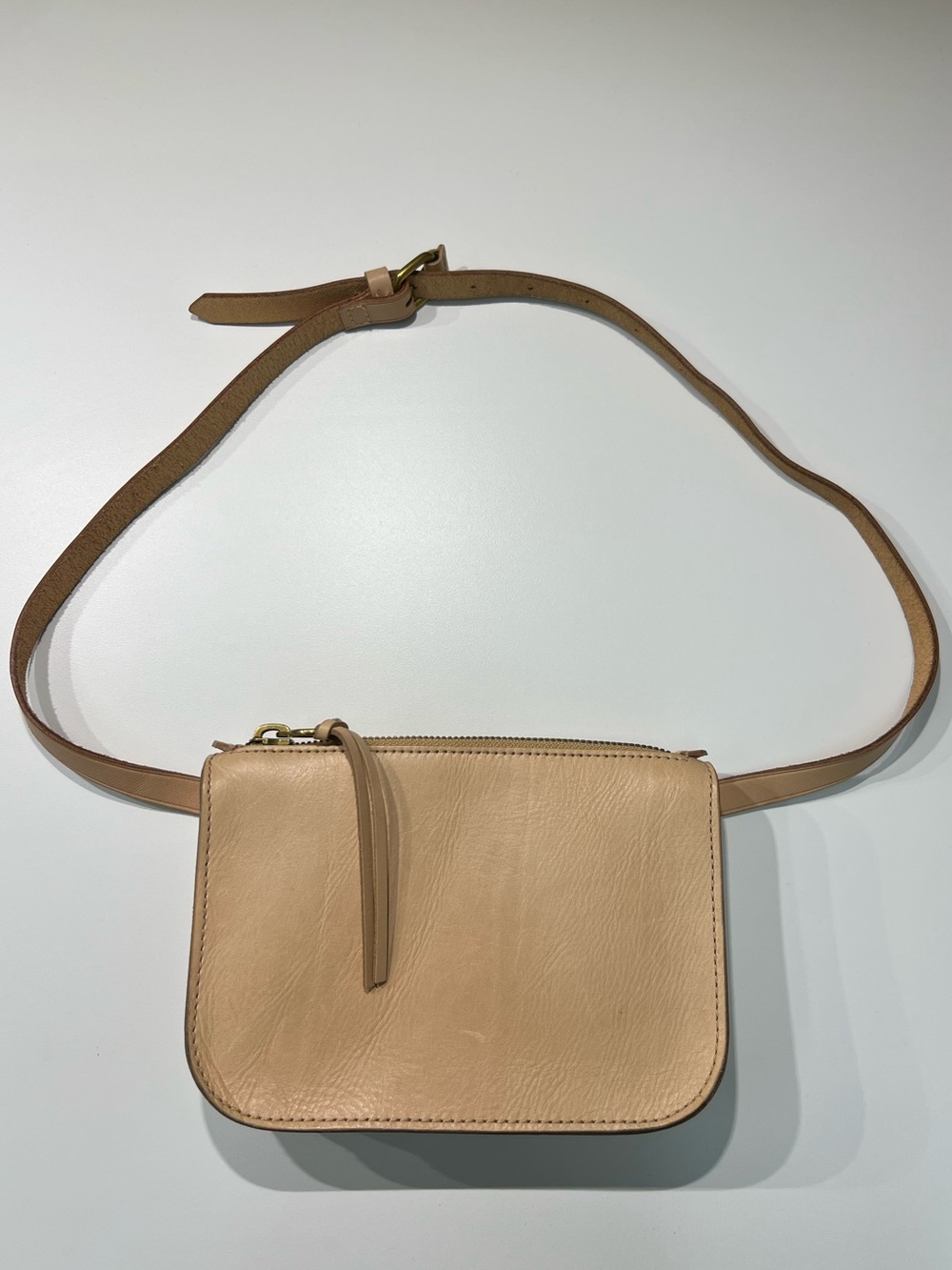 Madewell The Simple Pouch Belt Bag in a natural tan leather color